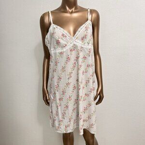 VTG Laura Ashley Floral Babydoll Cotton Lawn Chemise Slip Nightgown Lace Short M